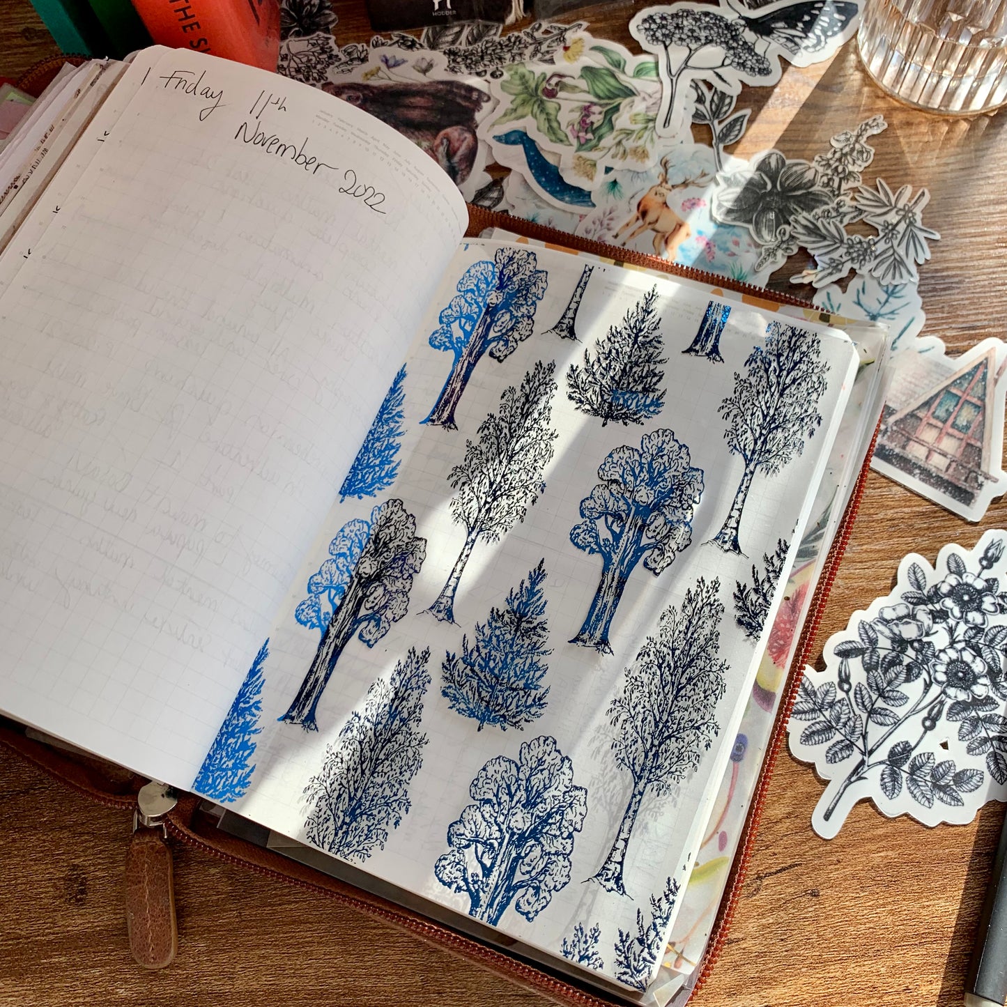 Blue Foiled Hand Drawn Trees Floral Vellum X Acetate Planner Dashboard - After Dark II