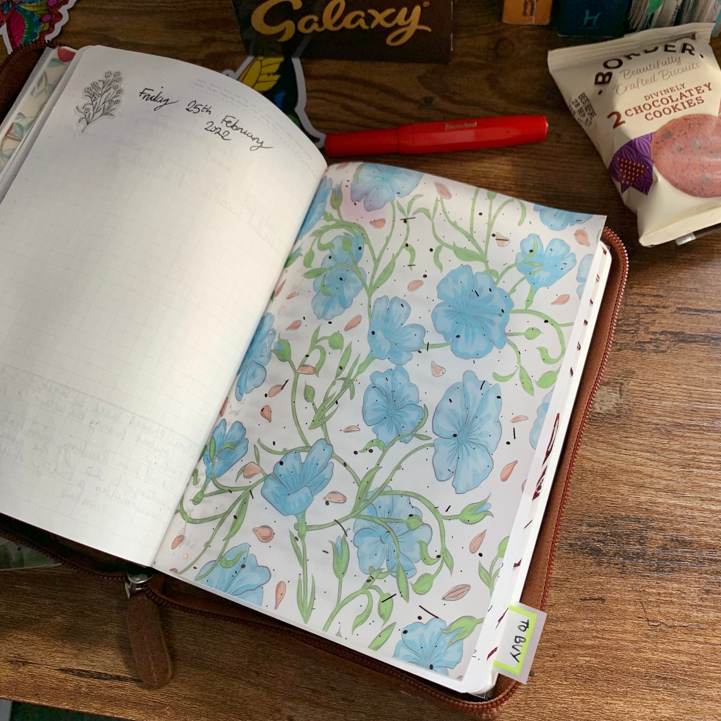 Foiled Rose Gold Vellum Blue Floral Flax Seed Plant Planner Dashboard - Anna