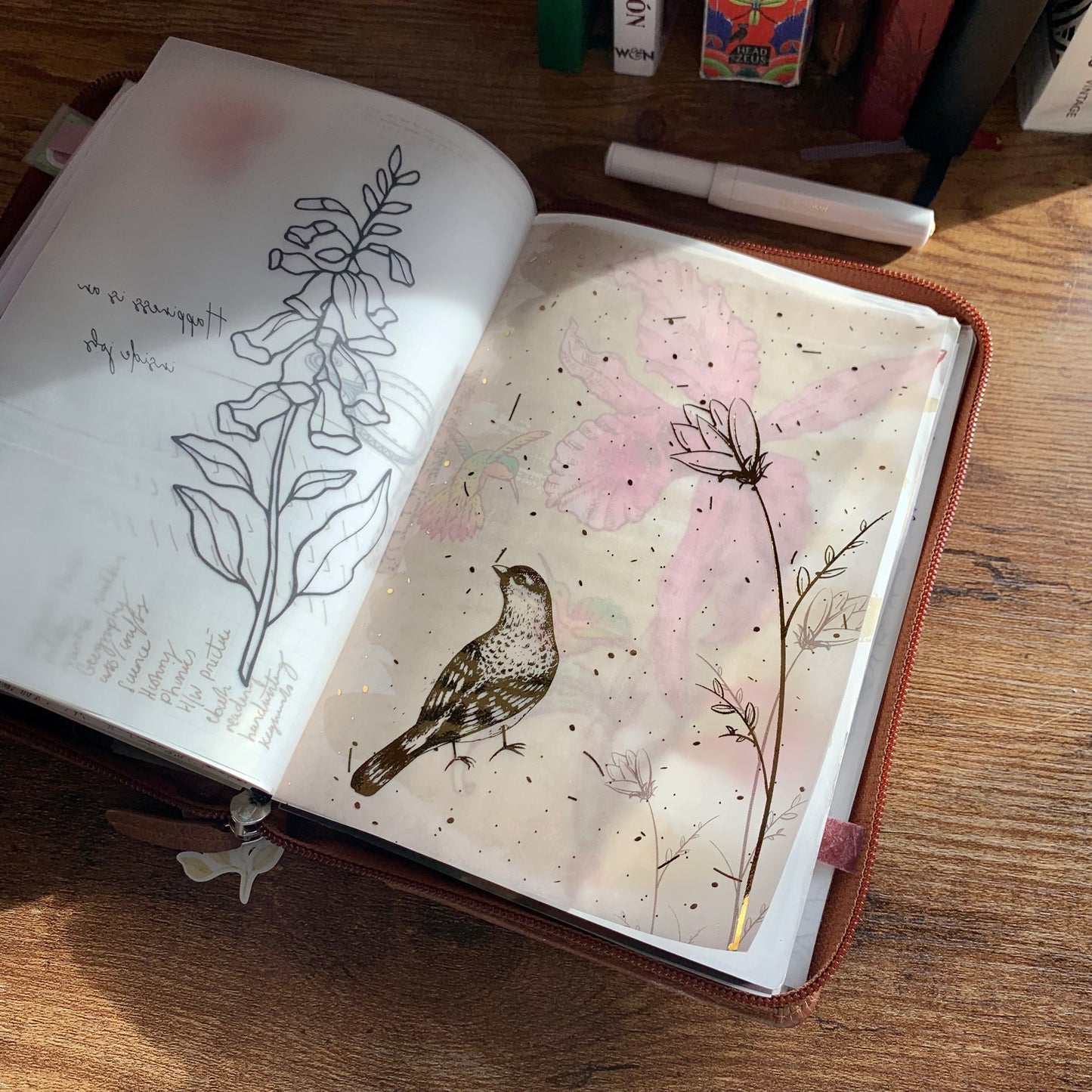 Gold Foiled Bird & Hand Drawn Florals Vellum Planner Dashboard- Memories