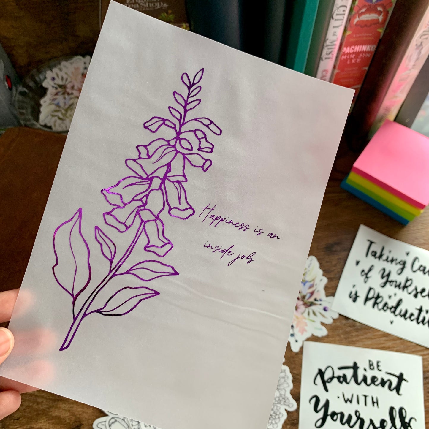 Purple Foiled Quote Planner Dashboard - Vellum X Acetate Planner Dashboard - Happiness is an inside job
