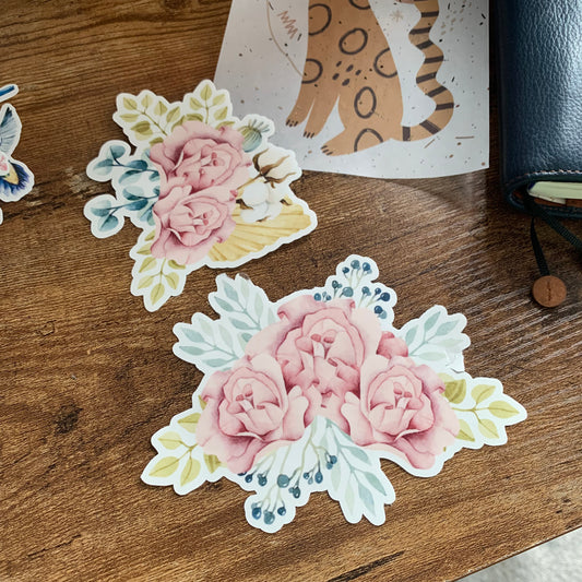 Clear Floral Bouquet Sticker Flake - Set of 2 - Rose & Lilly
