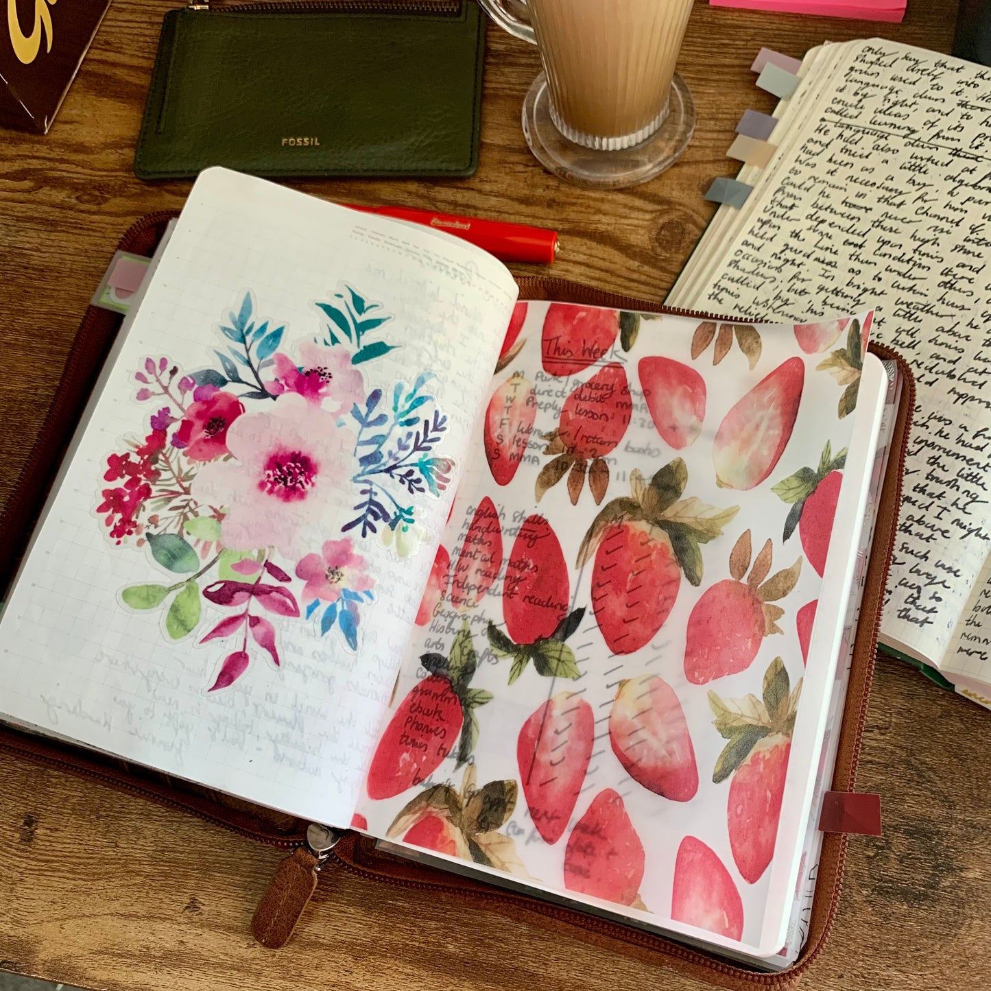 Watercolour Strawberry Pattern - Vellum Planner Dashboard - Strawberry Shortcake