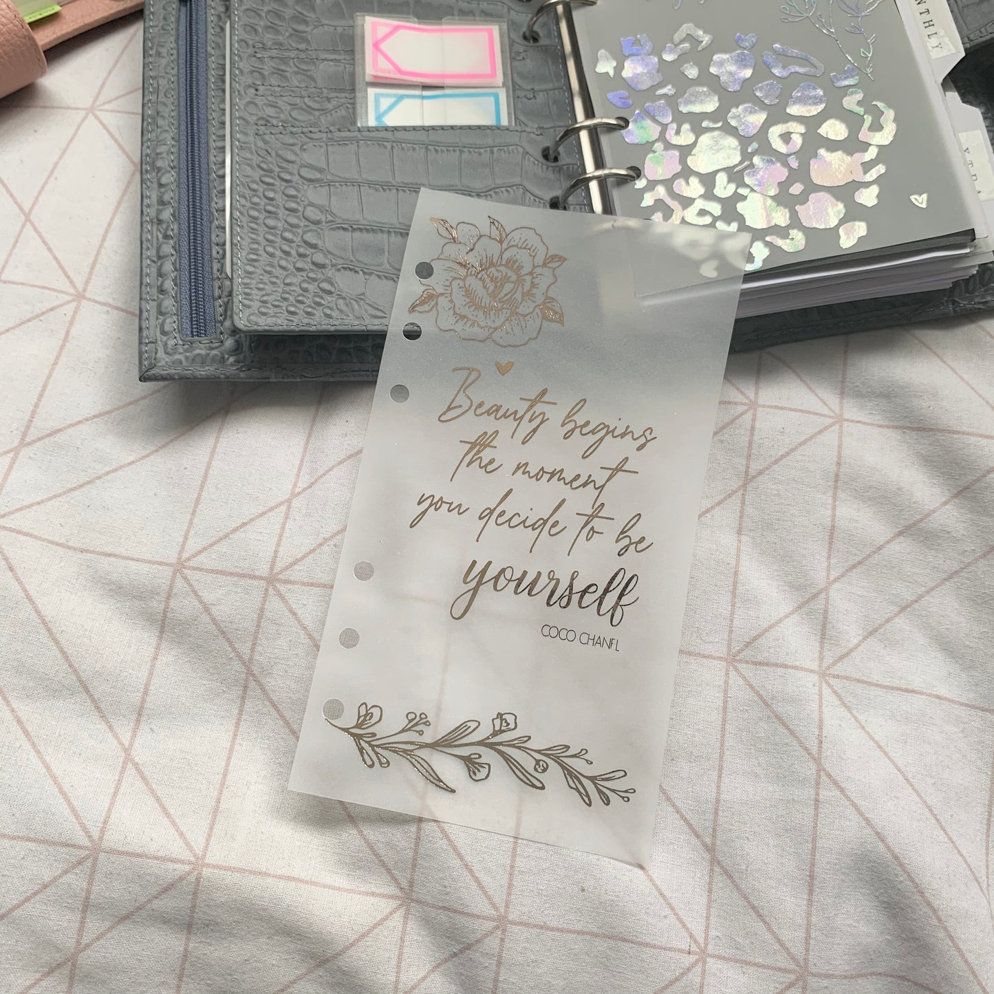 Printed Vellum Planner Dashboards - Coco Chanel Quote
