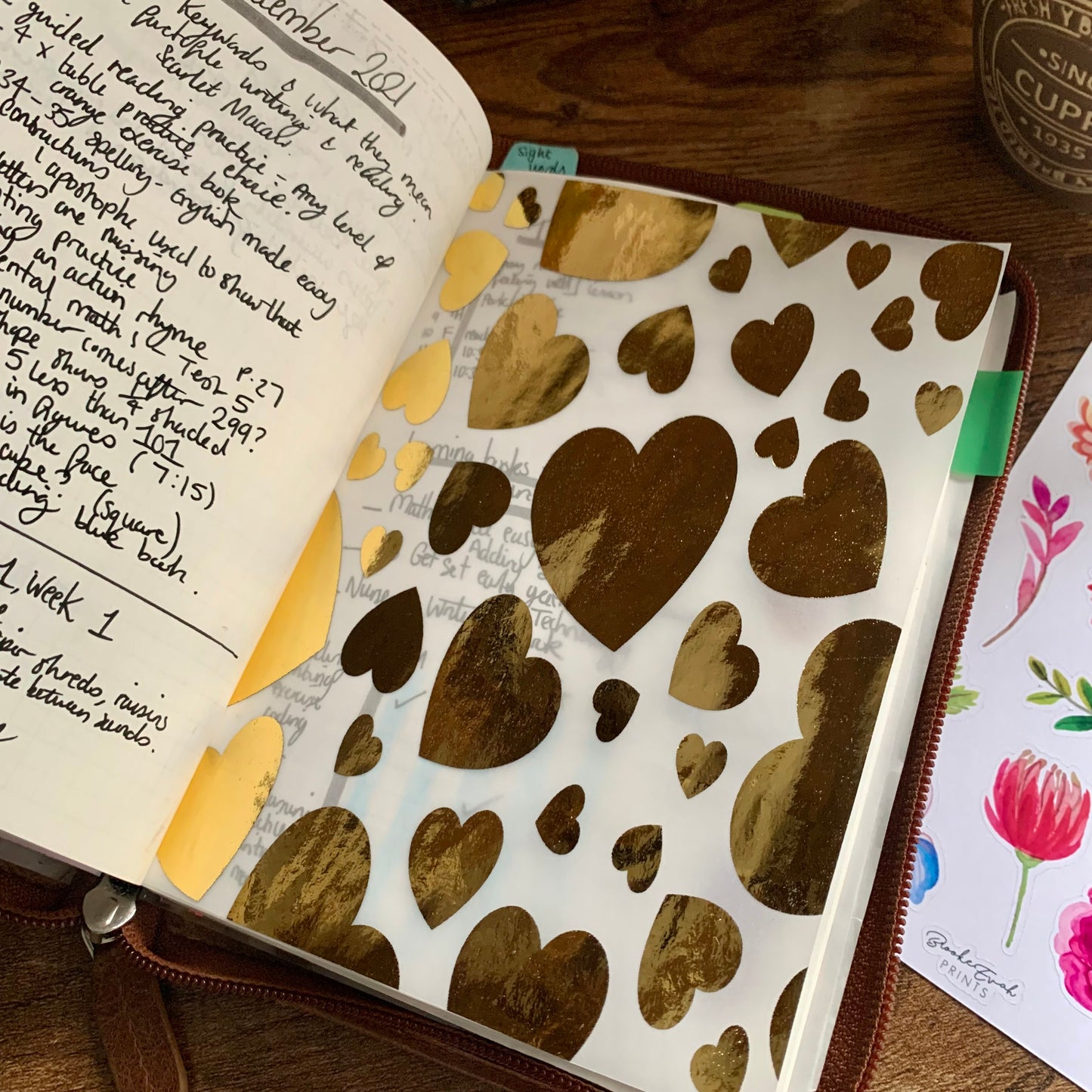 Gold Hearts Printed Vellum X Acetate Planner Dashboard - The Sweetheart Collection