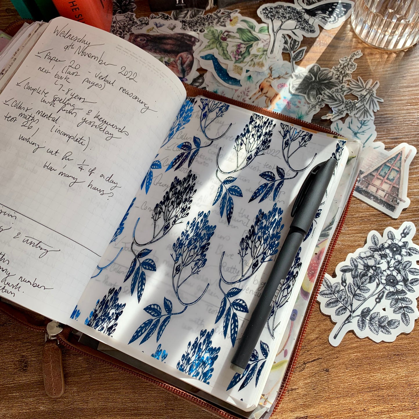 Blue Foiled Botanical Hand Drawn Floral Vellum X Acetate Planner Dashboard - Elderberry