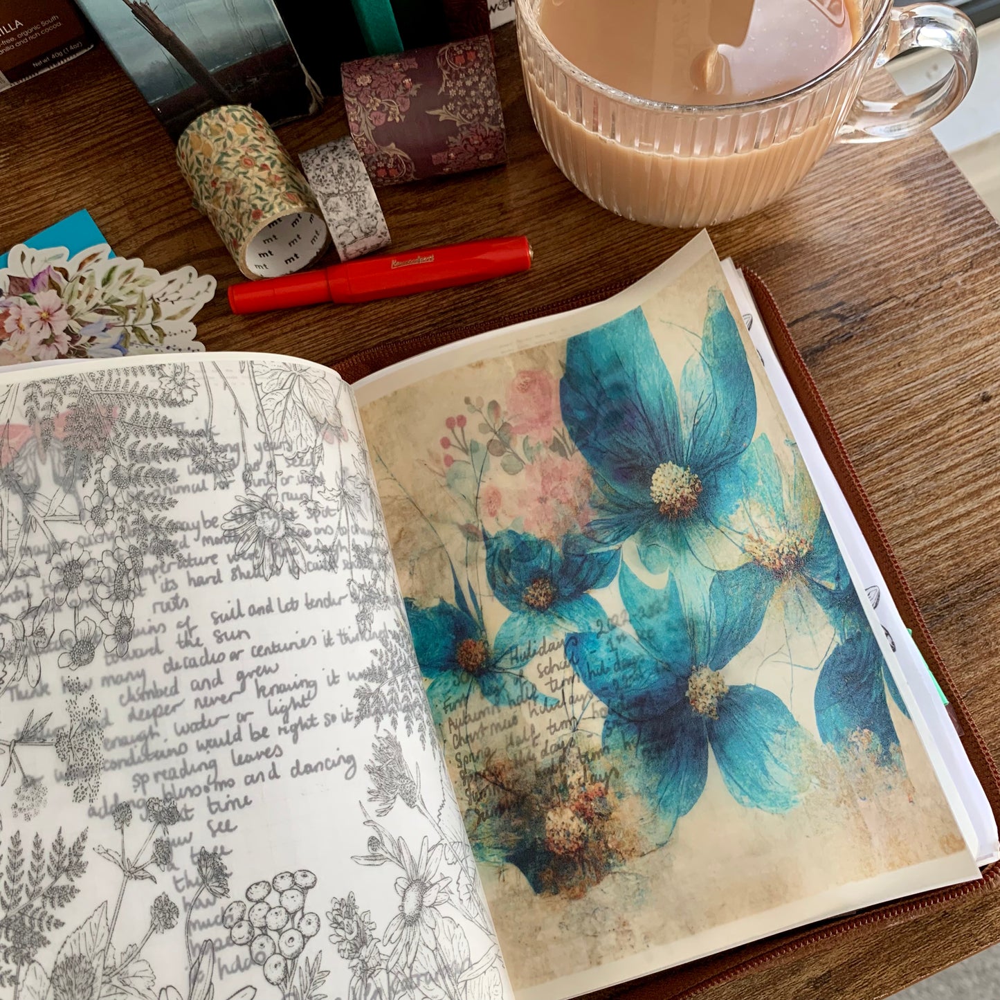 Watercolour Blue Flowers With Brown leaves  - Vellum Planner Dashboard - Dreaming of you 🍂