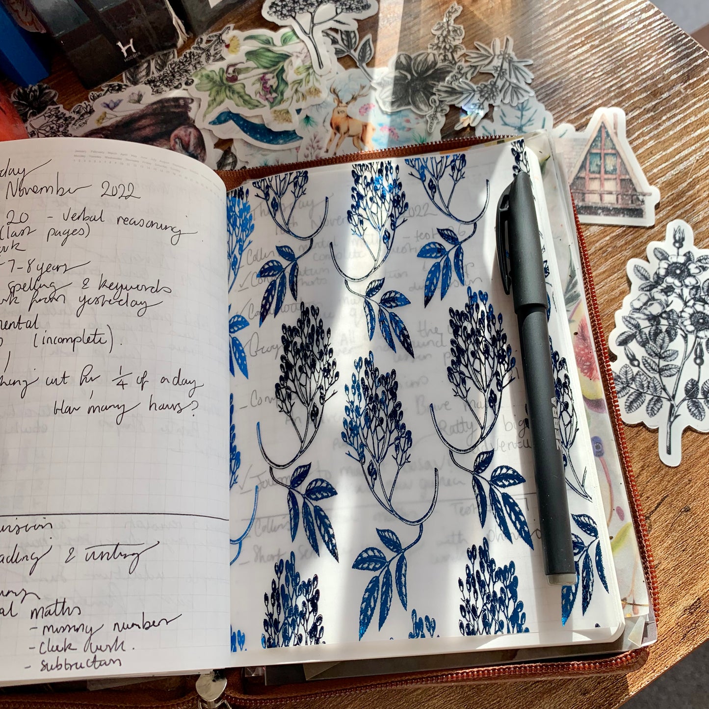 Blue Foiled Botanical Hand Drawn Floral Vellum X Acetate Planner Dashboard - Elderberry