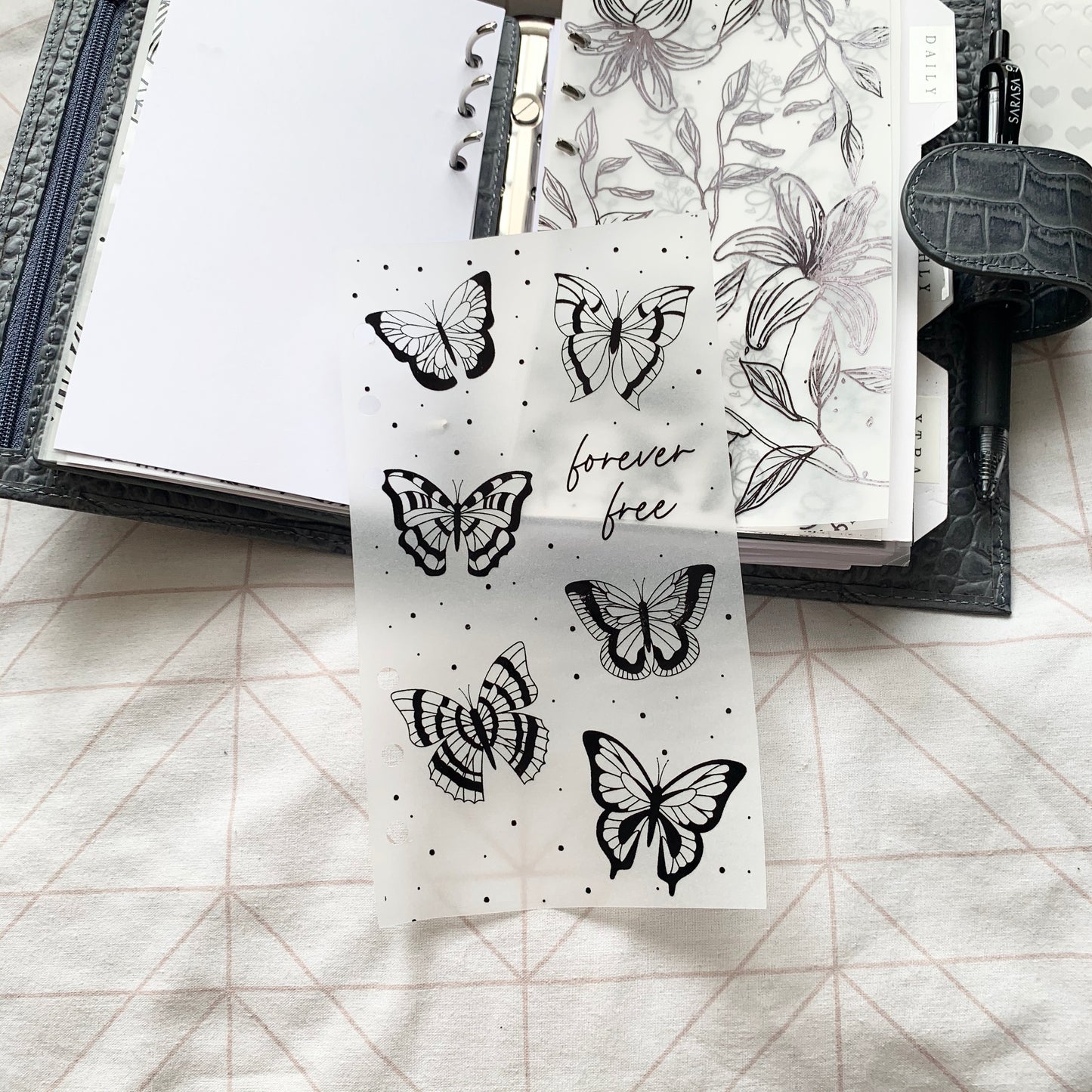 Printed Vellum X Acetate Planner Dashboard- Forever Free Butterflies