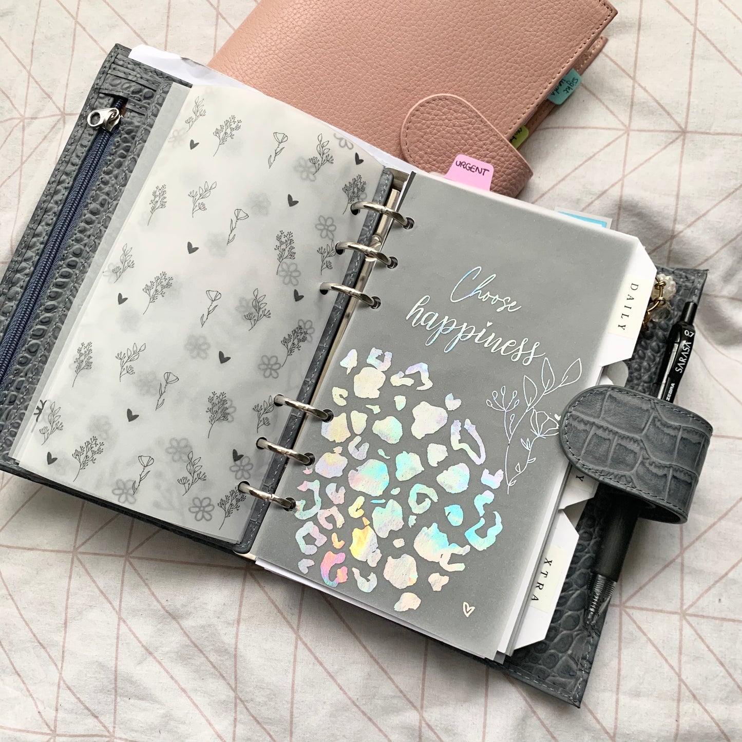 Printed Vellum Planner Dashboards - Choose Happiness leopard X floral design