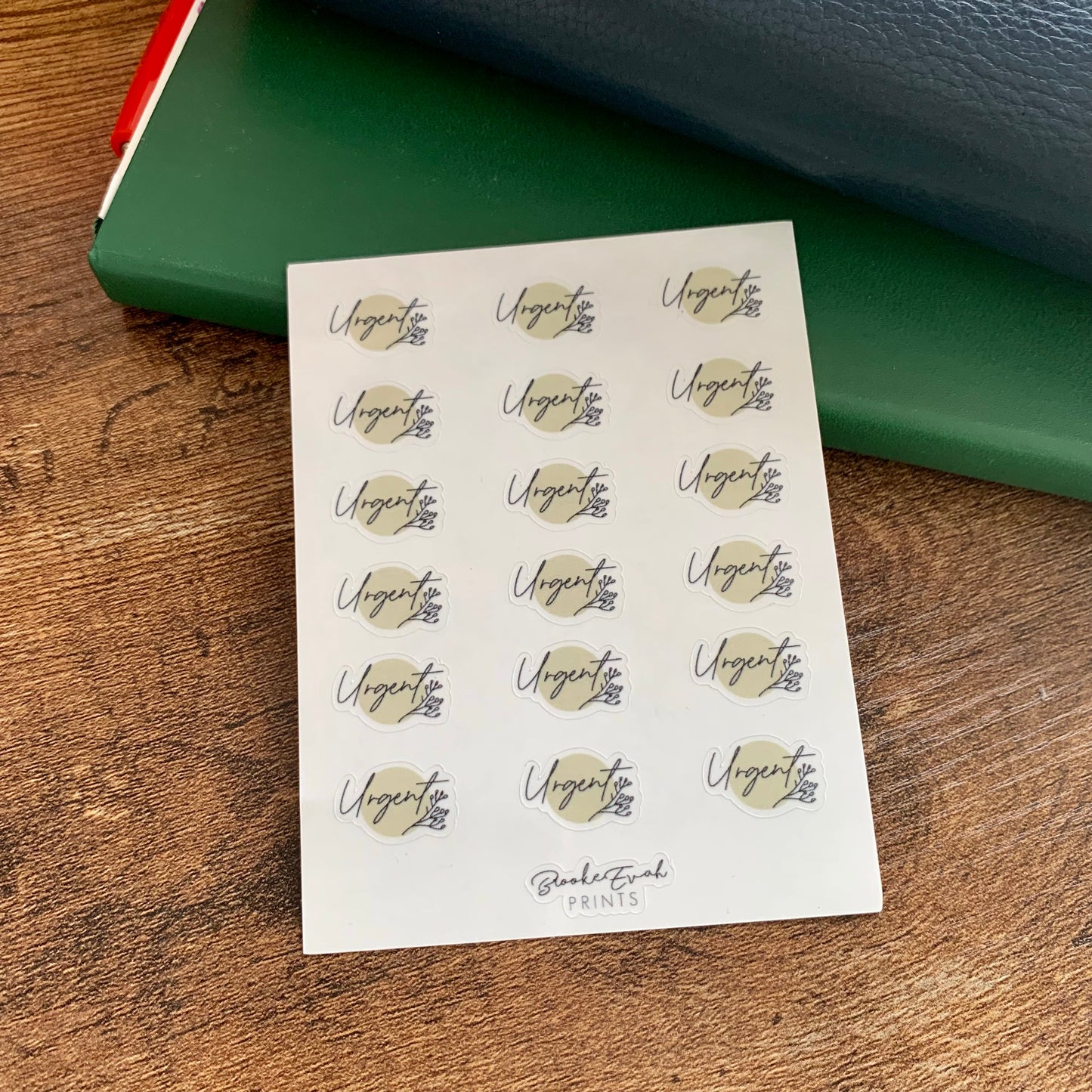 Transparent Script Stickers with Olive Green Accent