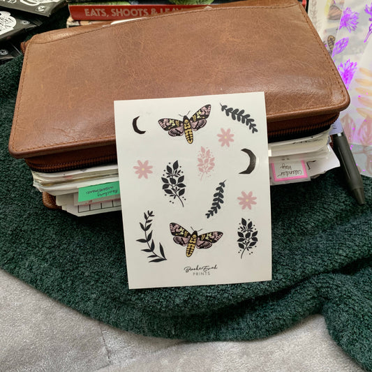 Transparent Moth + Floral Stickers - Decorative