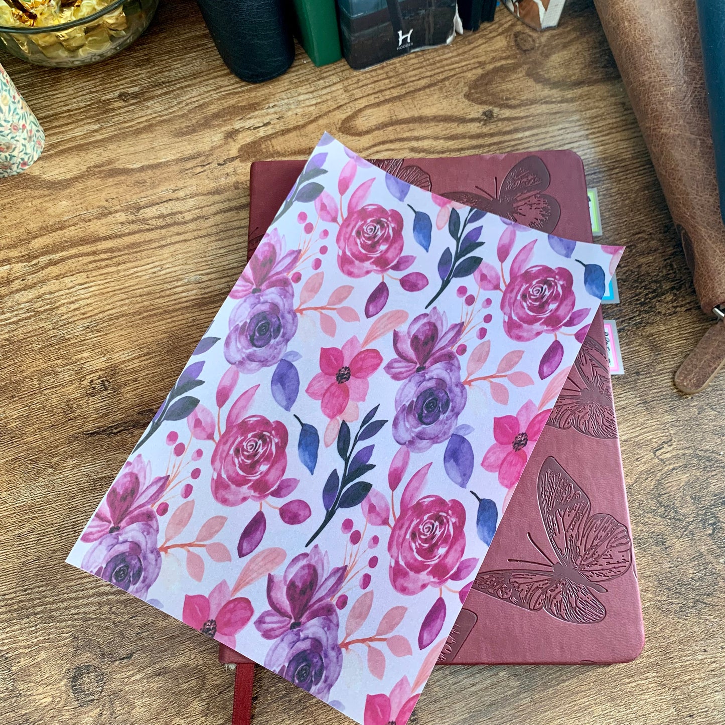 Deep Pink & Purple Watercolour Floral Pattern - Vellum Planner Dashboard - Olivia