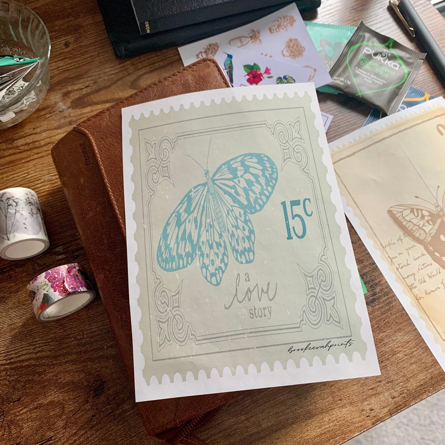 Vintage Inspired Hand Drawn Butterfly Stamp - Tomoe River Paper Planner Dashboards - Scrapbooking Paper - Journal Insert