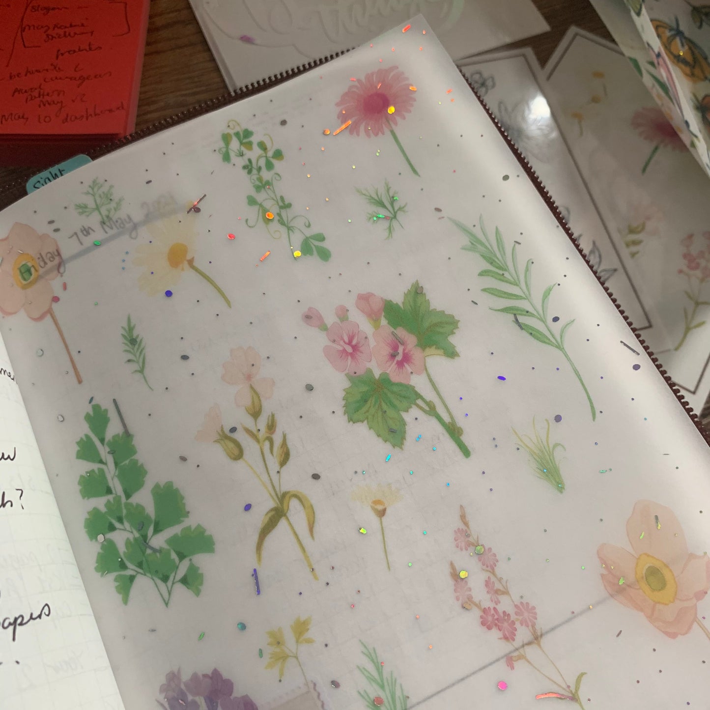 Printed Foiled Vellum Planner Dashboard- Pressed Flowers