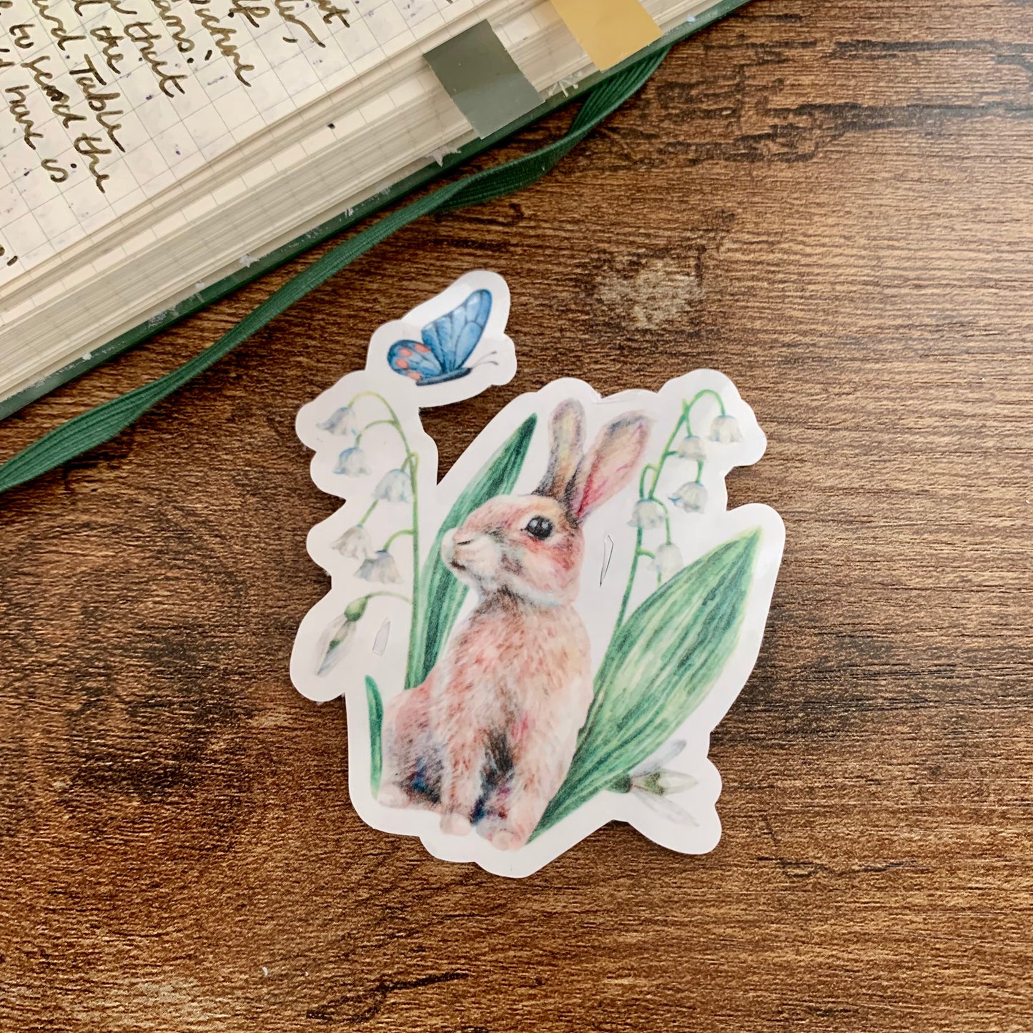 Water color Hand Drawn Rabbit with Florals Hand Drawn - Clear Sticker Flake - Henry