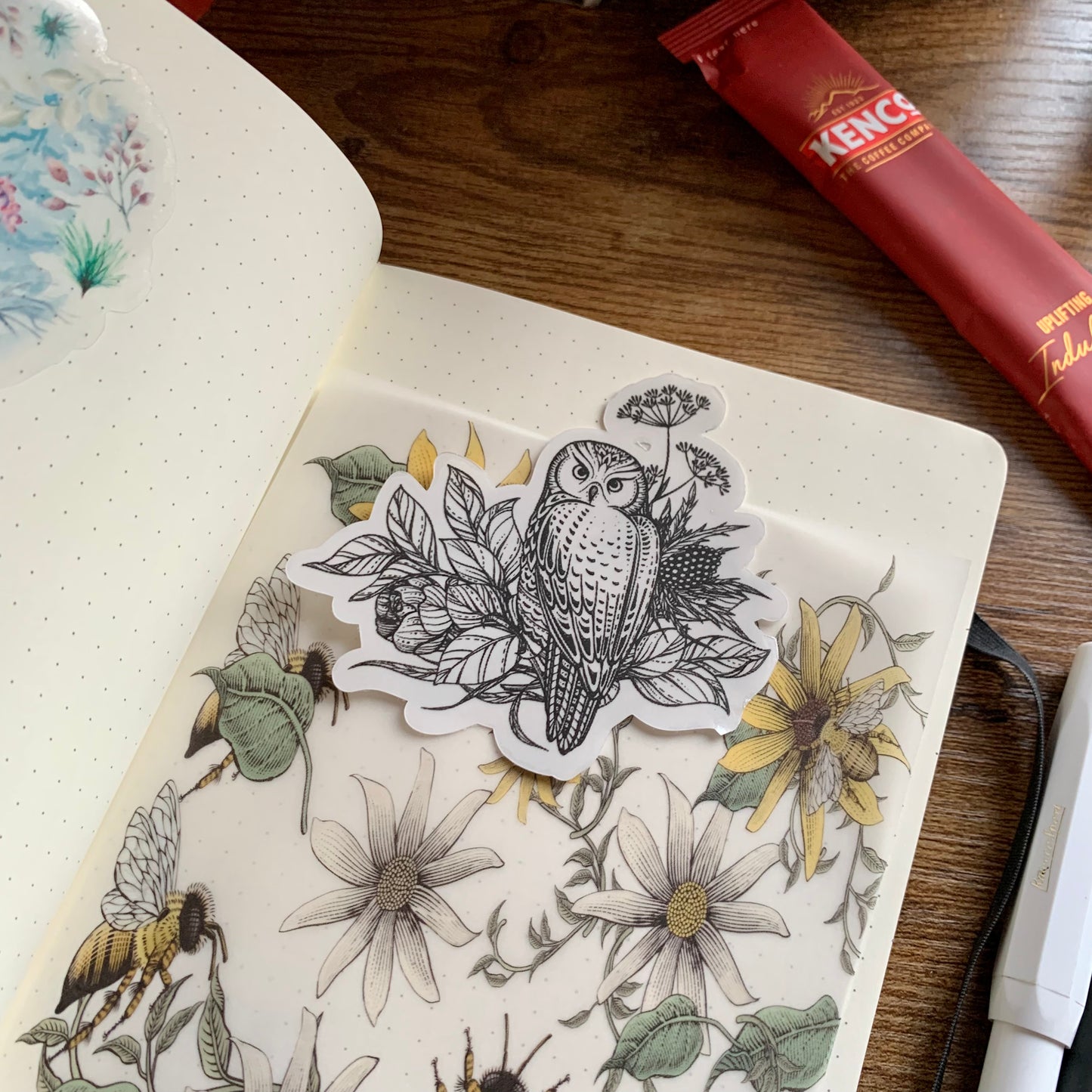 Hand drawn Owl & Flower Sticker Flake - Burton
