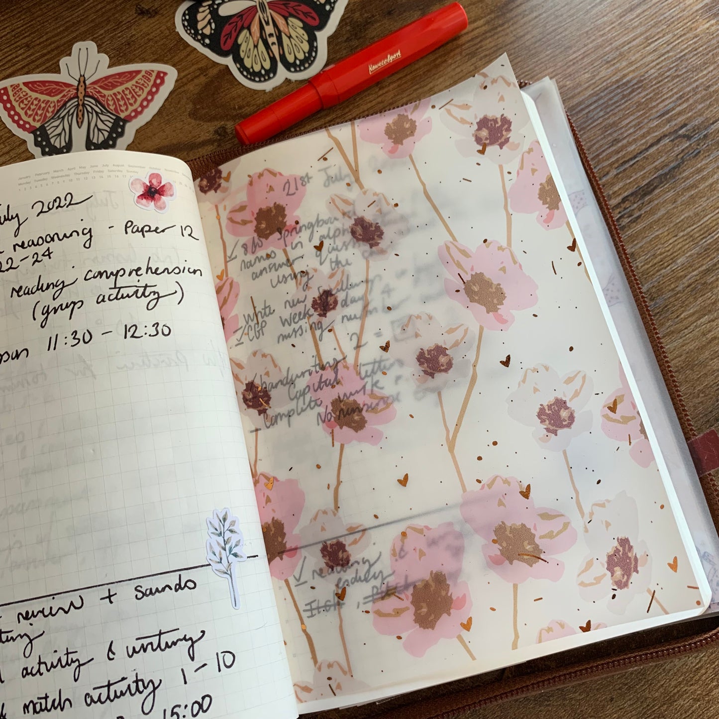 Copper Foiled Pink & Grey Hand Drawn Floral Pattern - Vellum Planner Dashboard - Darling
