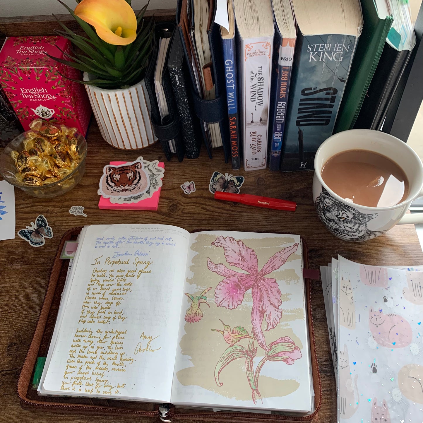 Vintage Pink Orchid Flower with Humming Birds Planner Dashboard - Sweet Nectar