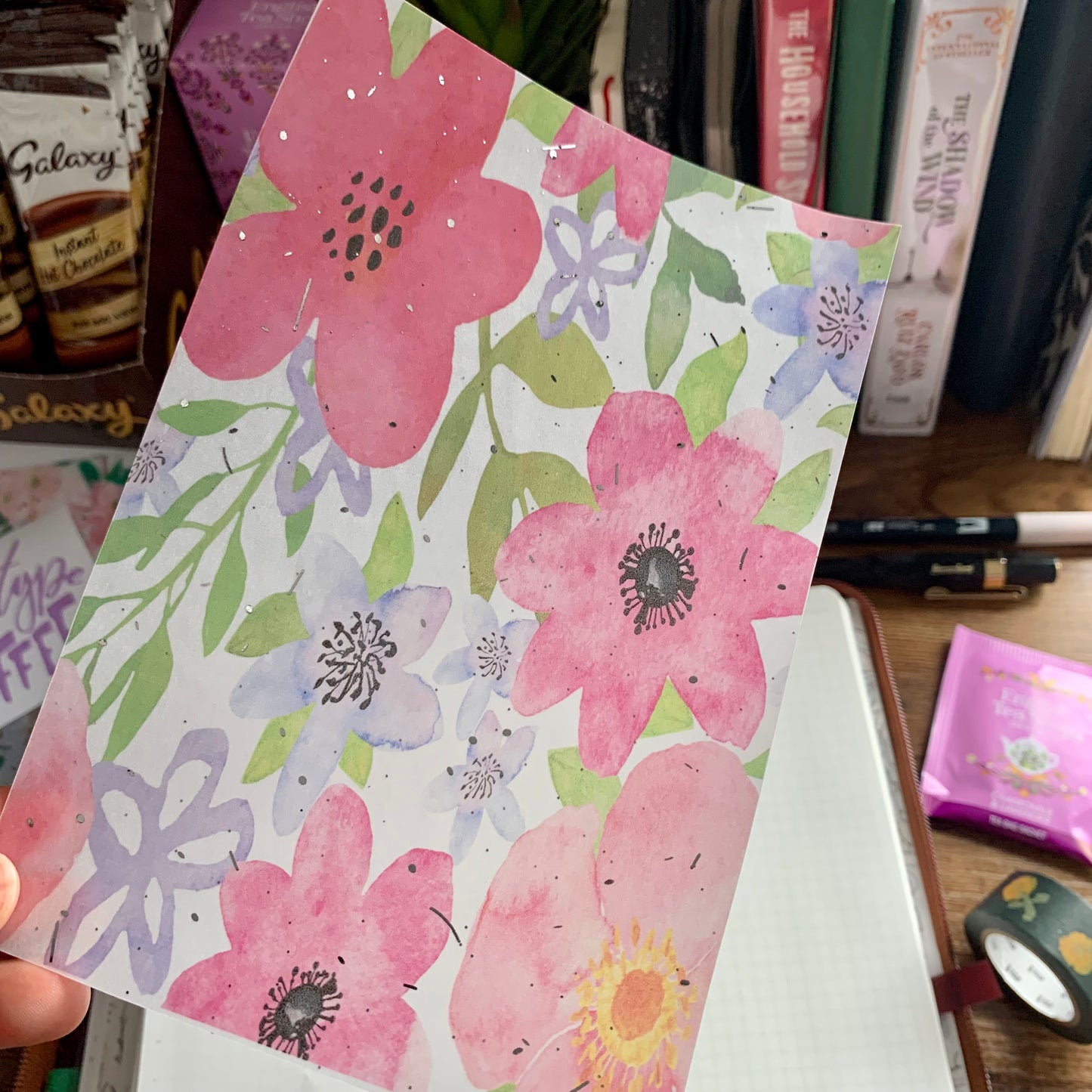 Pink Watercolour Florals with Silver Foil - Vellum Planner Dashboard - Clarissa