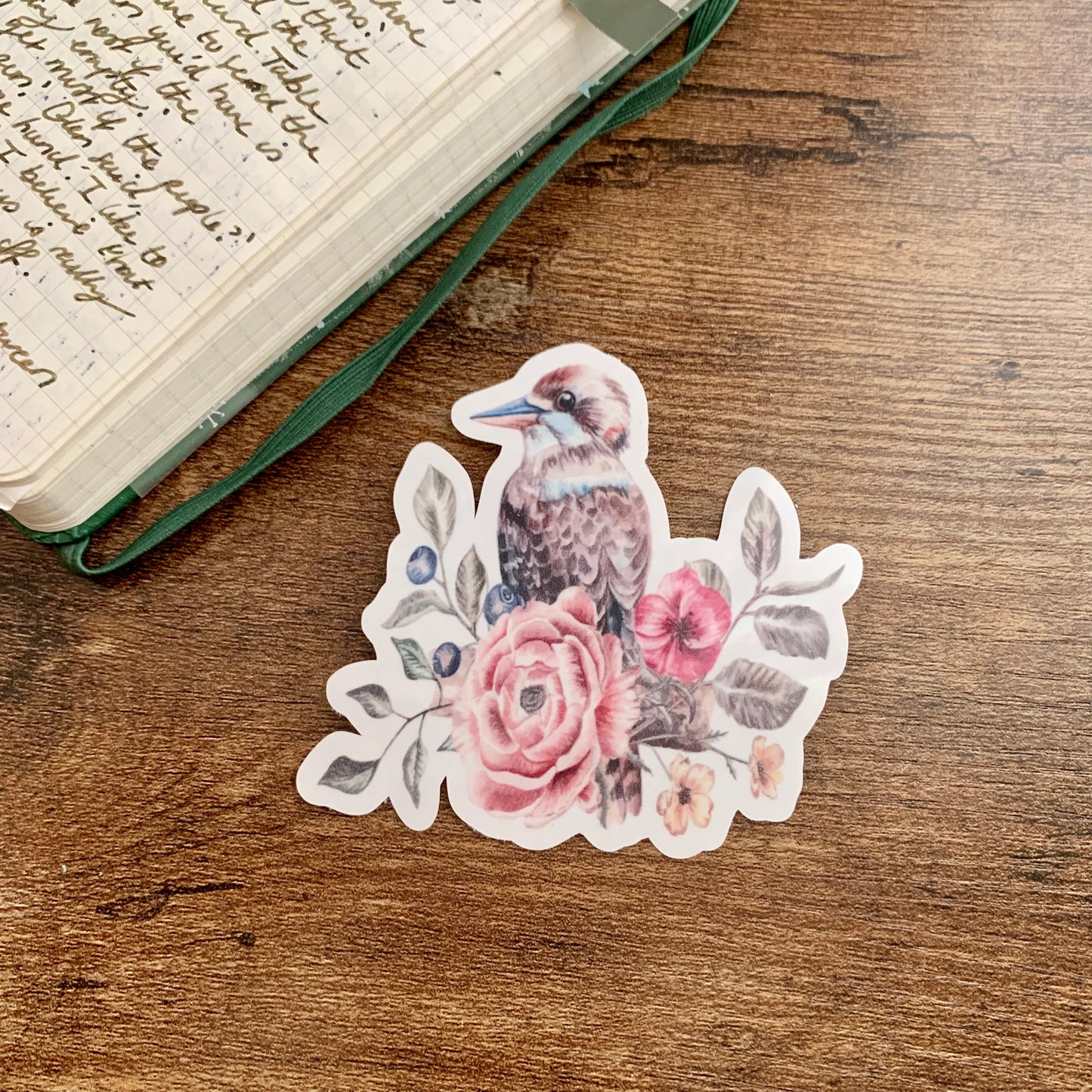 Water color Hand Drawn Bird with Florals Hand Drawn - Clear Sticker Flake - Penny