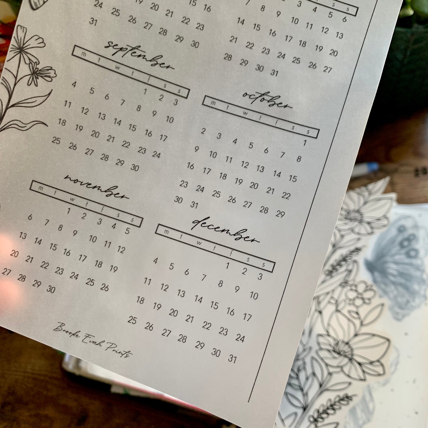 Printed Vellum X Acetate Planner Dashboards - 2023 July - December Calendar -Peekaboo Butterfly