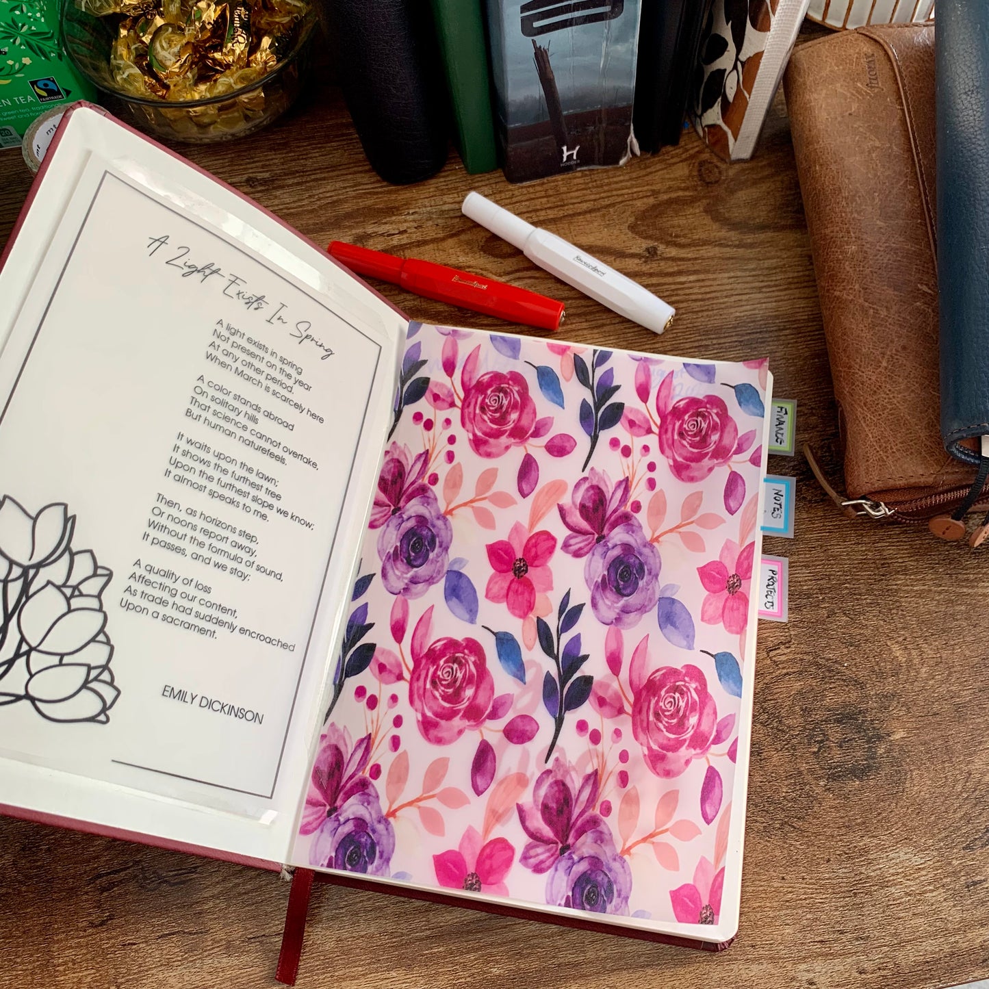 Deep Pink & Purple Watercolour Floral Pattern - Vellum Planner Dashboard - Olivia