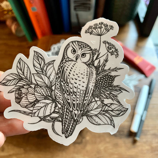 Hand drawn Owl & Flower Sticker Flake - Burton