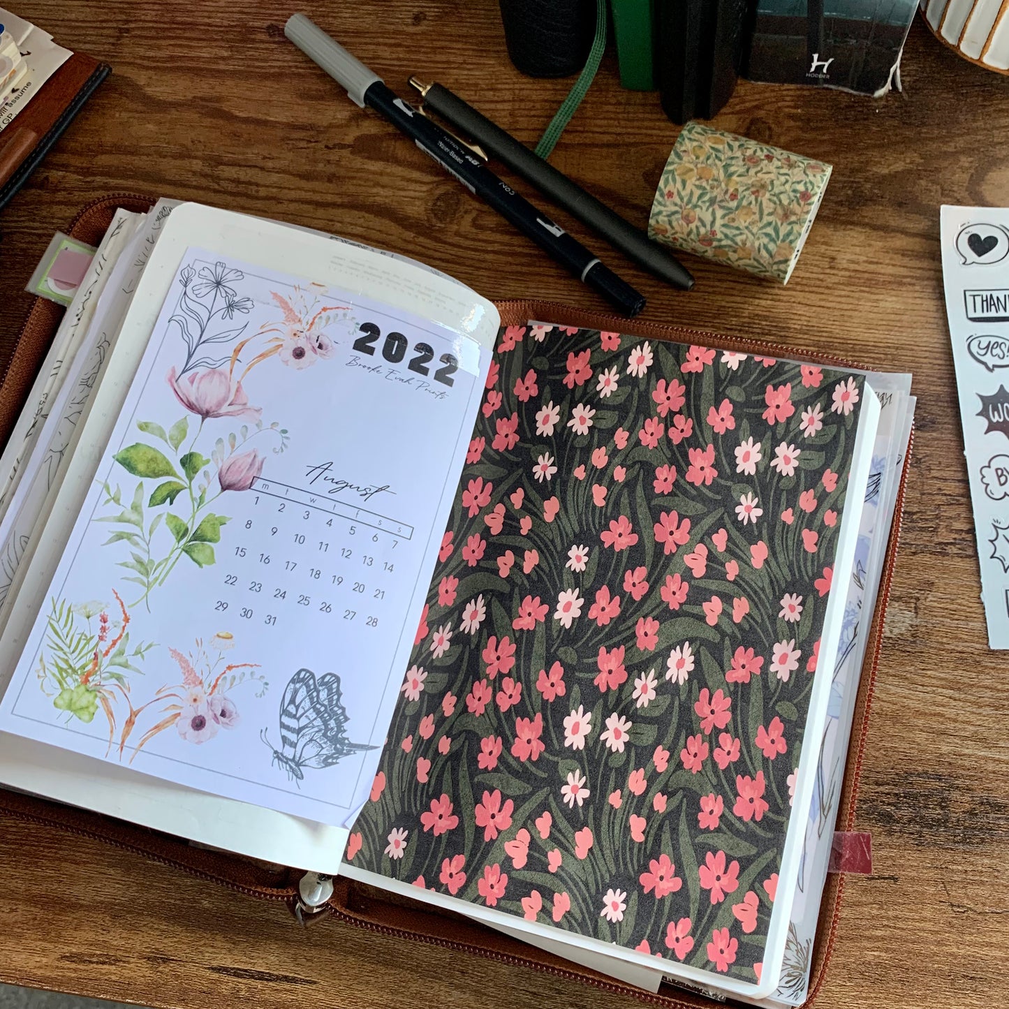 Red & Pink Small Flowers Tomoe River Paper Planner Dashboards- Angelina