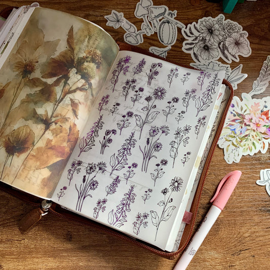 Purple Foiled Floral Sketch Planner Dashboard - Vellum X Acetate Planner Dashboard - Statement Piece