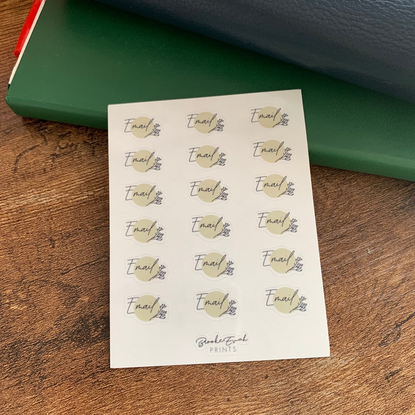 Transparent Script Stickers with Olive Green Accent