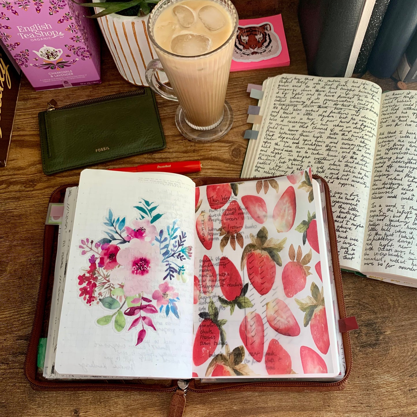 Watercolour Strawberry Pattern - Vellum Planner Dashboard - Strawberry Shortcake