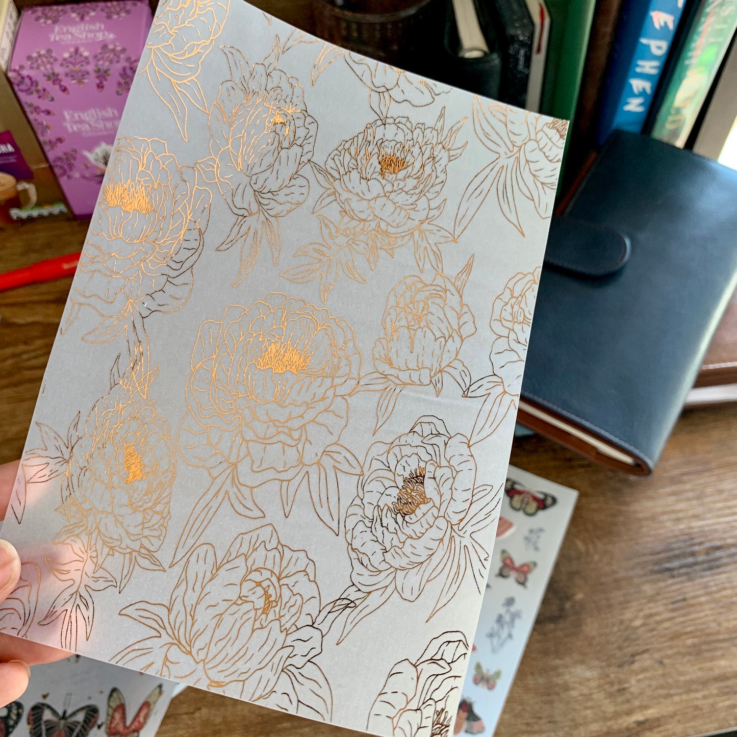 Copper Foiled Peony Floral Vellum X Acetate Planner Dashboard - Princess II