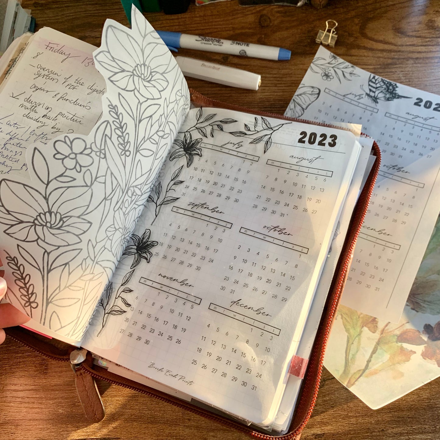 Printed Vellum X Acetate Planner Dashboards - 2023 July - December Calendar -Floral Outline