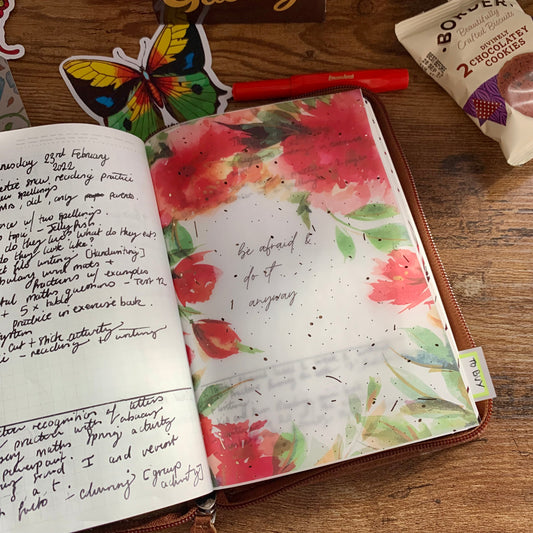 Foiled Rose Gold Vellum Red Watercolour flowers Planner Dashboard - Be afraid and do it anyway