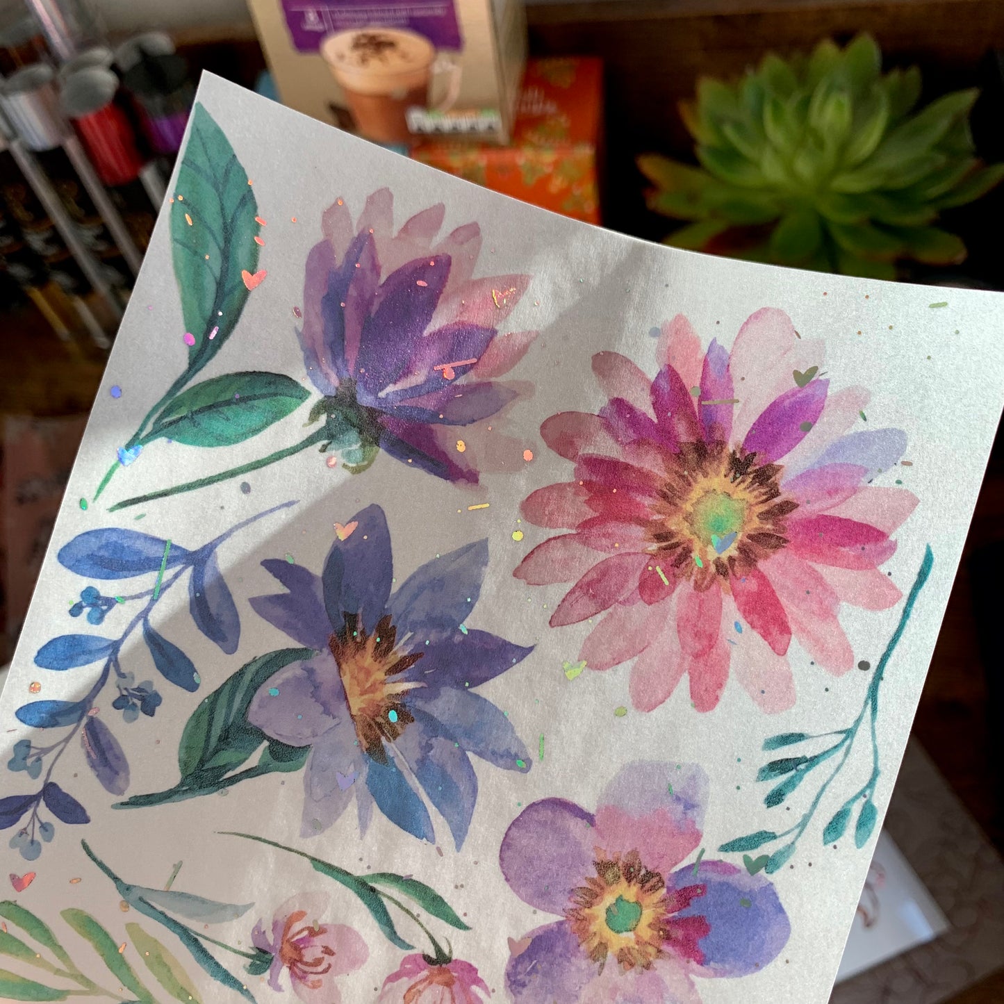 Watercolour Floral - Vellum Planner Dashboard - Holographic Foil - Jada