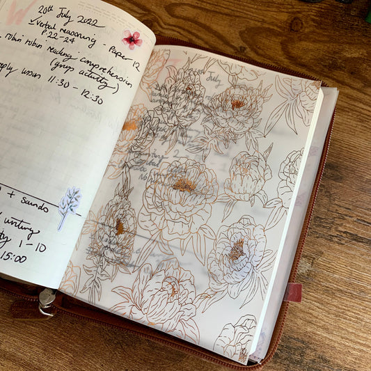 Copper Foiled Peony Floral Vellum X Acetate Planner Dashboard - Princess II