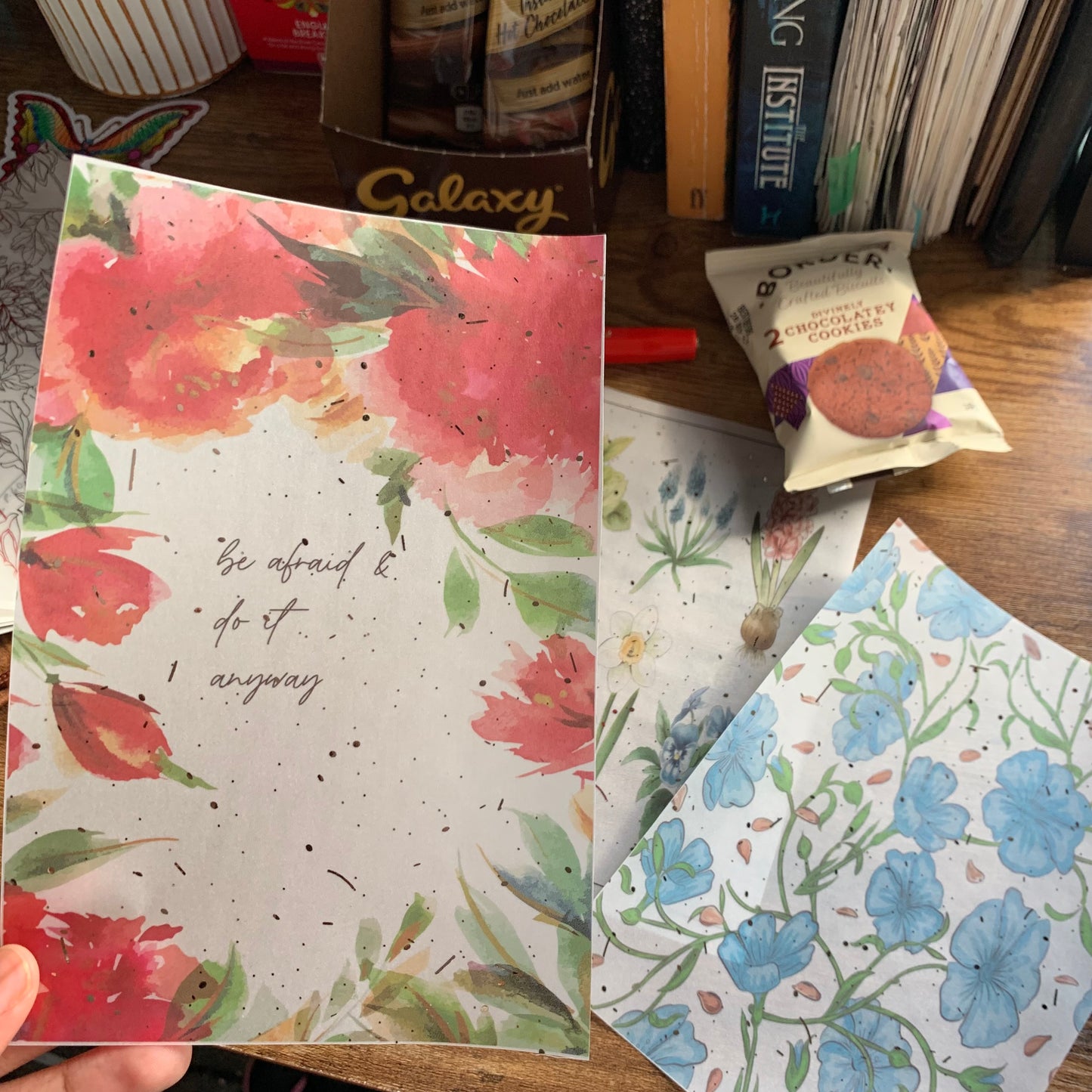 Foiled Rose Gold Vellum Red Watercolour flowers Planner Dashboard - Be afraid and do it anyway