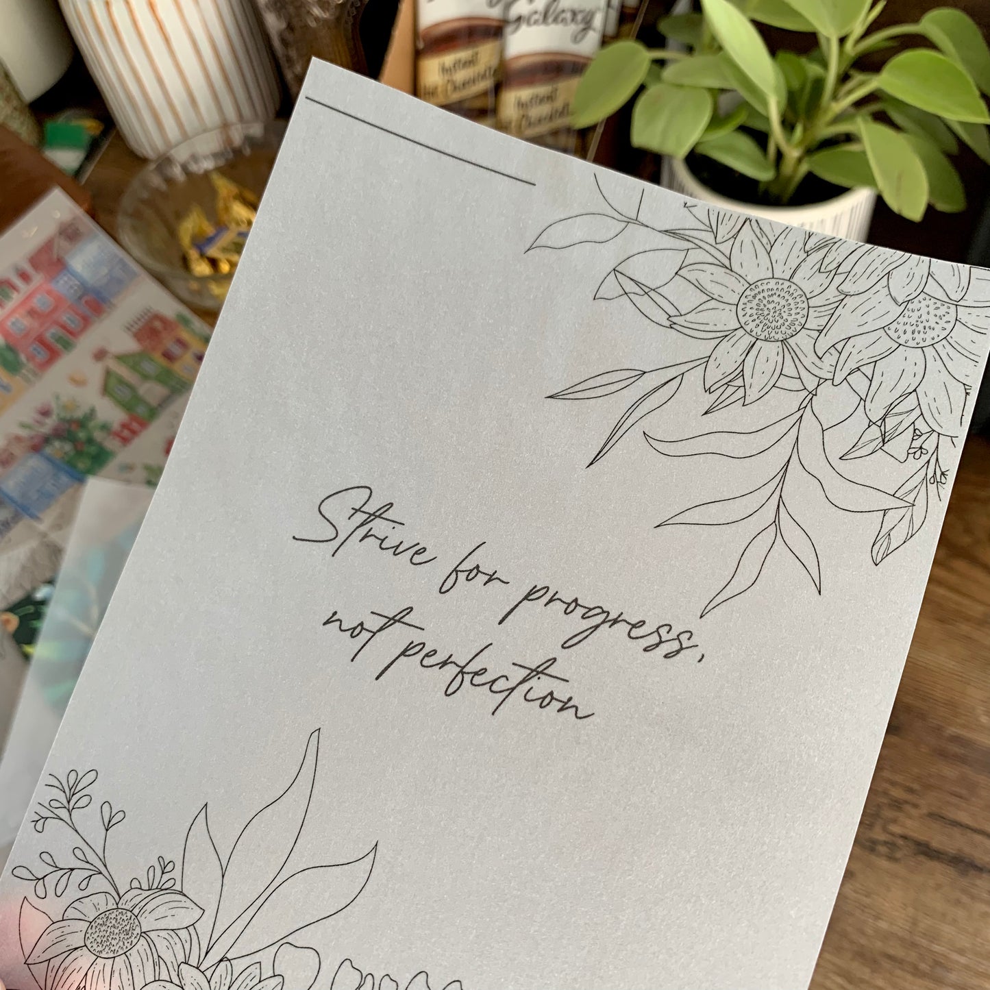 Floral Quote Vellum X Acetate Planner Dashboards - Strive for progress not perfection