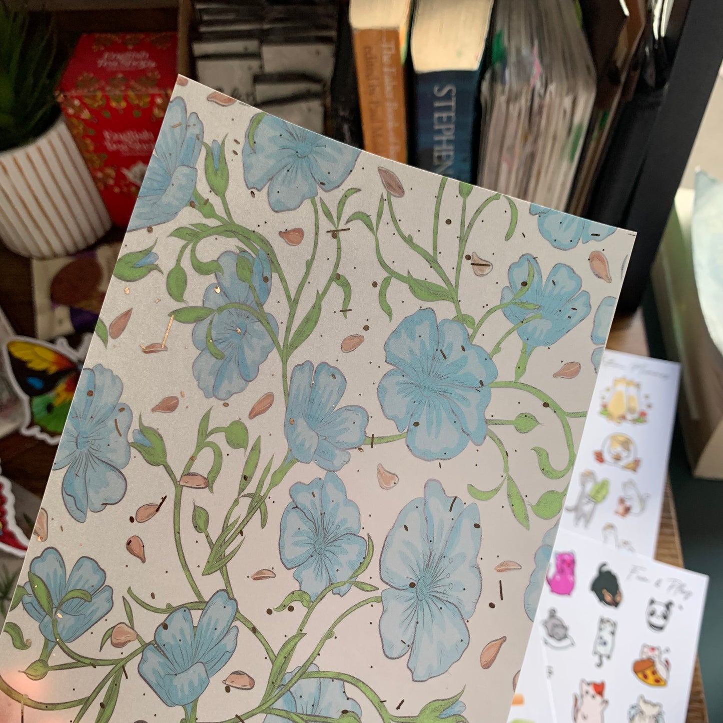 Foiled Rose Gold Vellum Blue Floral Flax Seed Plant Planner Dashboard - Anna