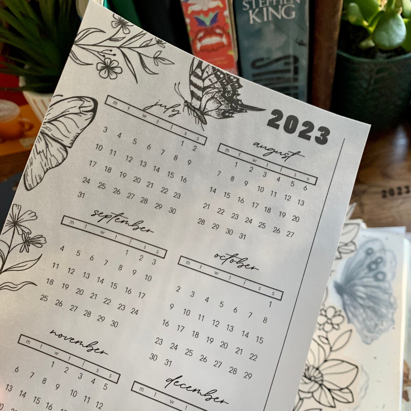 Printed Vellum X Acetate Planner Dashboards - 2023 July - December Calendar -Peekaboo Butterfly
