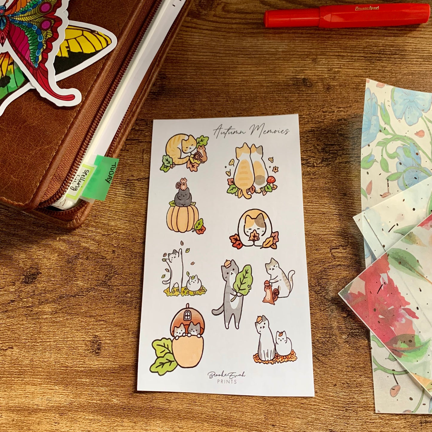 Cute Hand drawn Cat Stickers - Autumn Memories