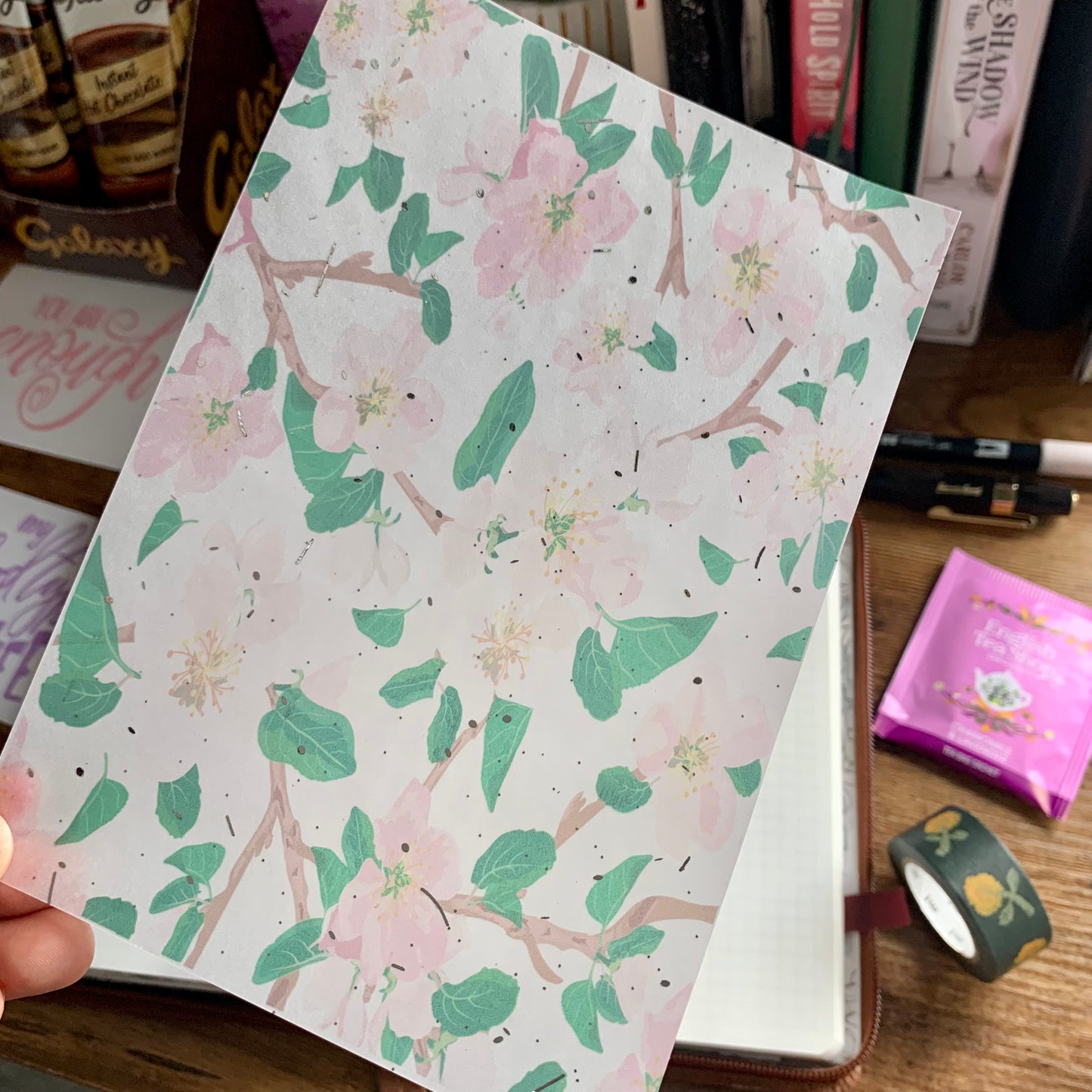 Pink & Green Watercolour Florals with Silver Foil - Vellum Planner Dashboard - Zelda