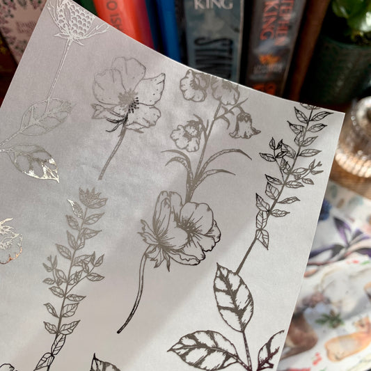Silver Foiled Botanical Hand Drawn Floral Vellum X Acetate Planner Dashboard - Amelia Snow