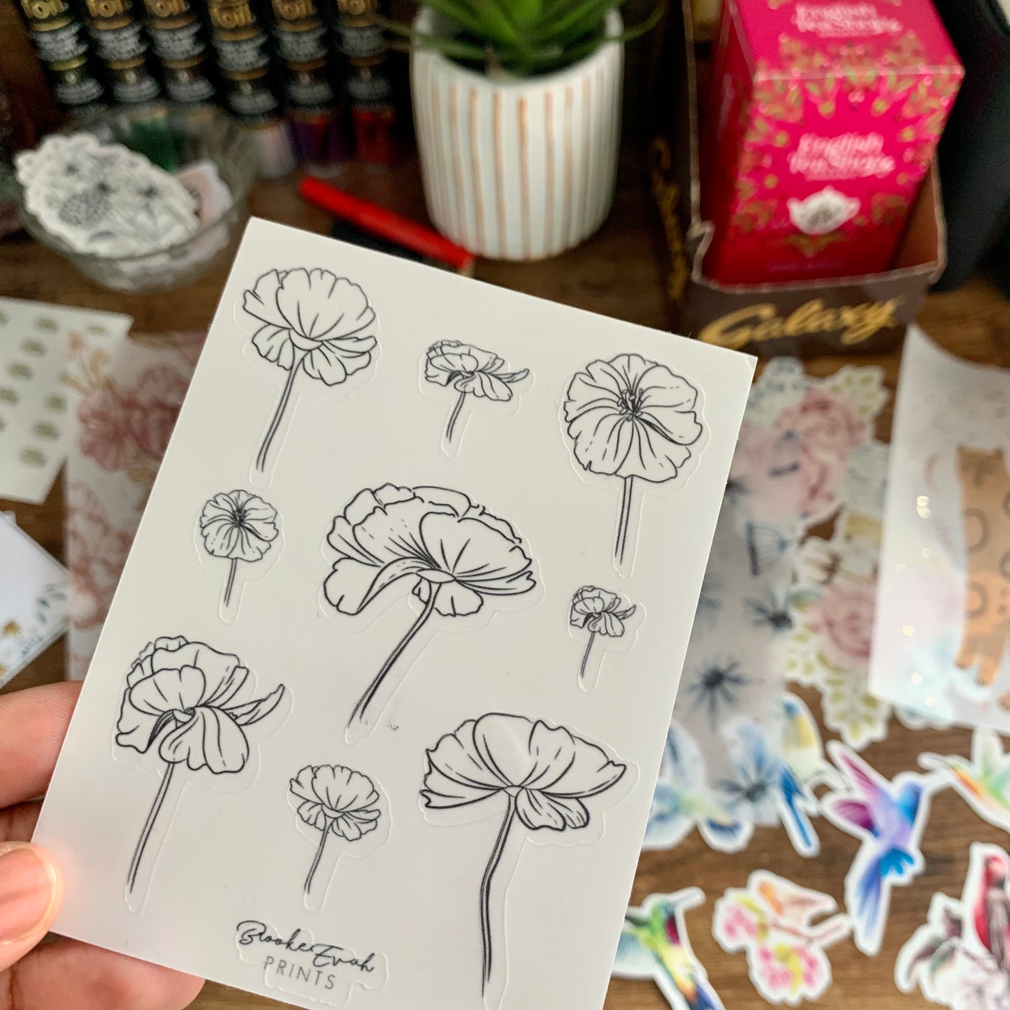 Minimal Line art Floral Stickers - Clear/ Transparent