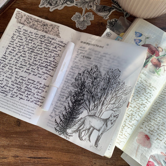 Printed Hand drawn Fox & Winter Forest - Vellum X Acetate Planner Dashboard - an ending is not the end